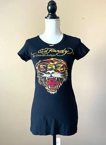 Ed Hardy  | Vintage Black Y2K Fitted Graphic Tee Sz XS