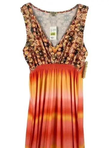 One World Embellished Jewel Tone Geo Print Boho Maxi Dress Size Large NEW