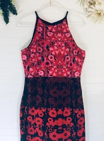 Belle Badgley Mischka Floral Red Pink Color Block Dress