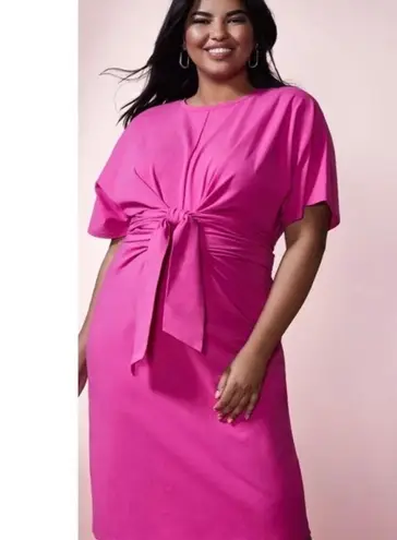 Eloquii Pink Cross Front Waist Tie Flutter Sleeve Midi Dress Sz.24W NWT