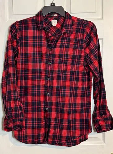 Women's Long Sleeve J Crew Boy Fit, Red And Blue Button