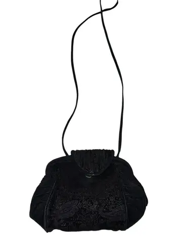 VTG Byrnes & Baker Handbag Snap Clutch Shoulder Strap Black Leather Embellished