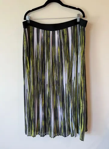 Notations Printed Elastic Waist Pull On Pleated Midi Skirt Green Women's Size 3x