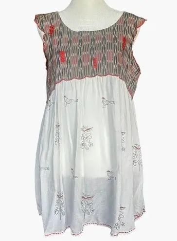 Ivy Jane Red and White Embroidered Bird Blouse Sz S