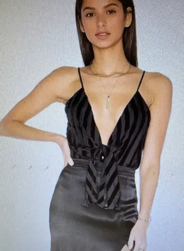 House of Harlow Revolve x 1960 Black Velvet Stripes Tie Front Bodysuit, size XS