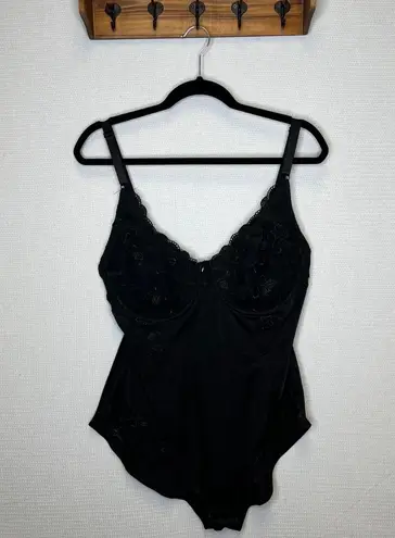 None Black Lace Trim Full Figure Bodysuit Shapewear Adjustable Straps 2X