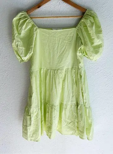 TALULAH Neon Puff Sleeve Ruffle Mini Dress Green Sz Small
