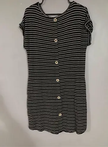 Altar'd State Altar’d State Black And White Striped Button Back Short Sleeve Dress Large