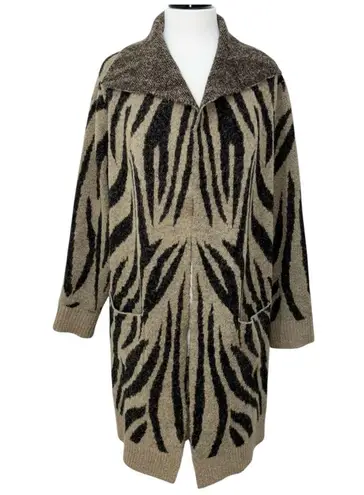 Cyrus Black and Tan Open Front Zebra Print Cardigan Size Large EUC - Image 1