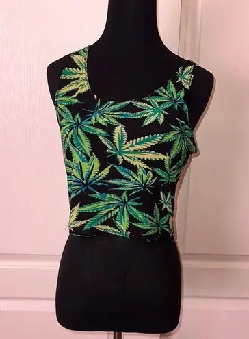 Y2K RETRO RAVE STRETCH POT LEAF CROP TANK Green