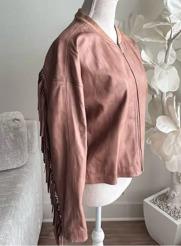 Sundance Fringe Leather Long Sleeve Brown Jacket Size 10