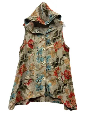 For Cynthia Womens Boho Layering Floral Hooded Sleeveless Vest Tunic Size L