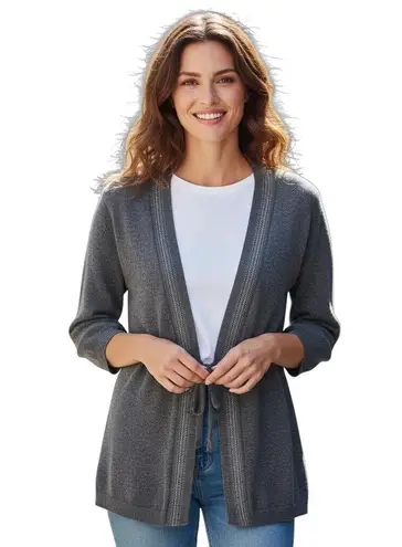 Velvet by Graham & Spencer Gray Cashmere Tie Cardigan with Glitter Lapels