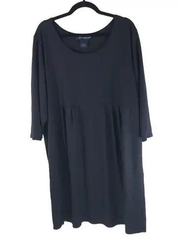 Susan Graver Style Dress Long Sleeve Scoop Neck Pleated Black 2X