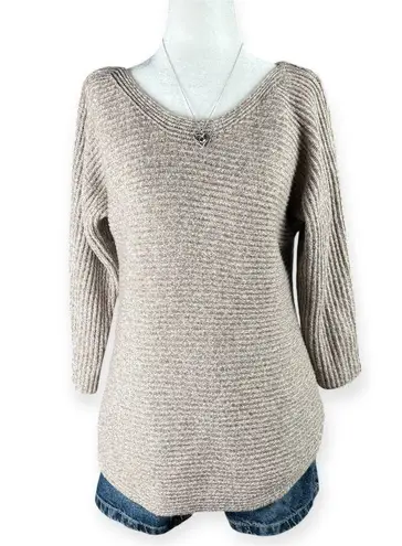 New York And Company Pullover Sweater Women’s S Beige White 3/4 Sleeve Knit Top