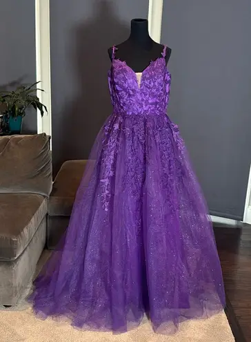 Women’s Purple Full Length Prom Party Quinceanera Dress Lace Appliqué Size 14