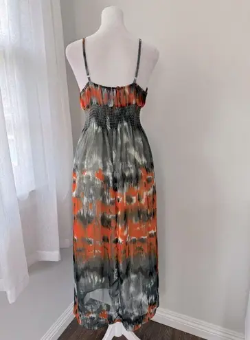 she's cool Vintage Y2K Orange & Gray Sleeveless Maxi Dress