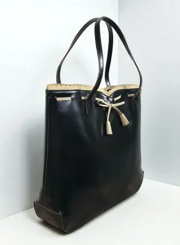 ANYA HINDMARCH Italian Leather Bow Handbag Tote Black Clasic Luxury Designer Y2K