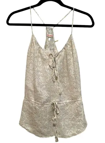 Rebecca Taylor OFF-WHITE CREAM SILVER METALLIC THREAD RACERBACK HALTER TANK TOP