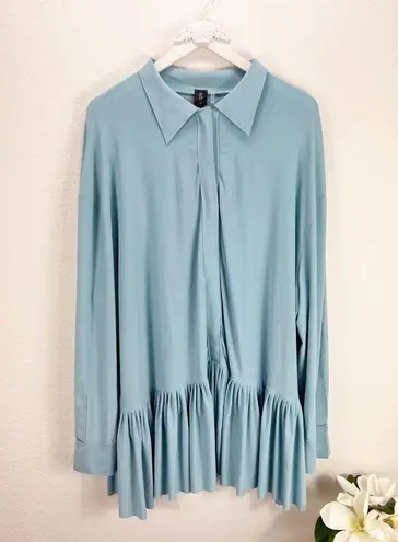 Norma Kamali OVERSIZE BF RUFFLE NK SHIRT Dress Powder Blue Large L