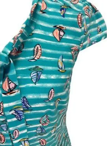 Modcloth  Tie Neck Sailboat Novelty Print Blouse Blue Size S Cap Sleeve Coastal