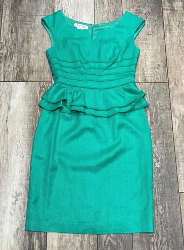 Kay Unger Peplum Silk Aqua Green Dress Size 4