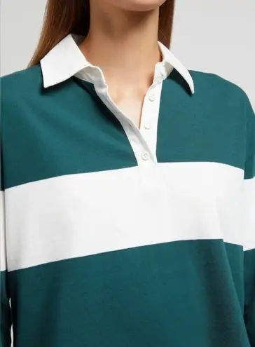 ONIA NWT  Cropped Rugby Polo Shirt Hunter Green & Off-White Striped Athletic sz L