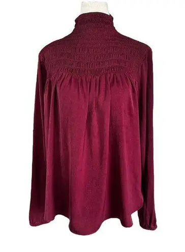 Elan Maroon Satin High Neck Long Sleeves Blouse Women Size Small | 71-4