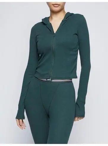 SKIMS Cotton Rib Zip Up Hoodie Spruce Size XS