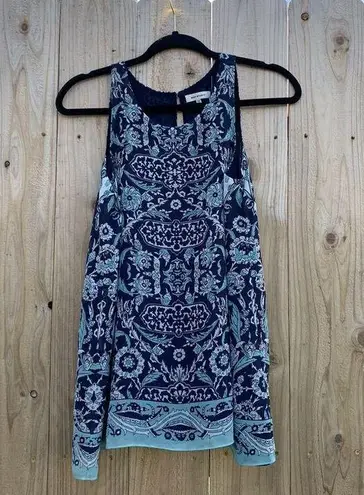 Max Studio  Blue White Floral Lined Sleeveless Tank Top Women's Size Xs Spring