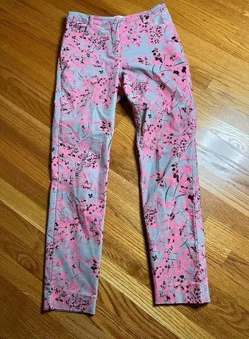 Etcetera Pink Cherry Blossom Floral Print Pants velvet jeans Size 4