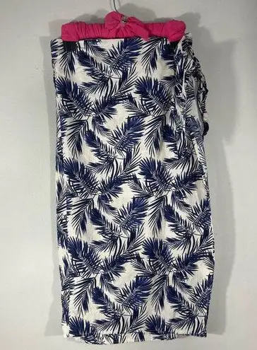 Panama Jack Linen Blend Wrap Skirt Blue White Tropical Leaves Women Size S