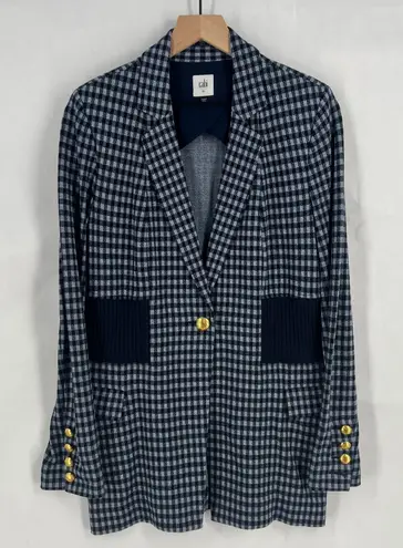 CAbi  Checkup Blazer Jacket Womens Medium Navy Blue Gingham Check Stretch Formal - Image 1