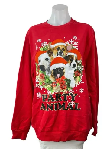Well Worn NEW LA Women's Red Party Animal Dog Christmas Sweatshirt Top Size L