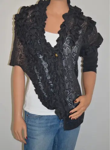 MOTH Anthropologie Womens Knit Shrug Open Front Ruffle Trim Button Accent Gray