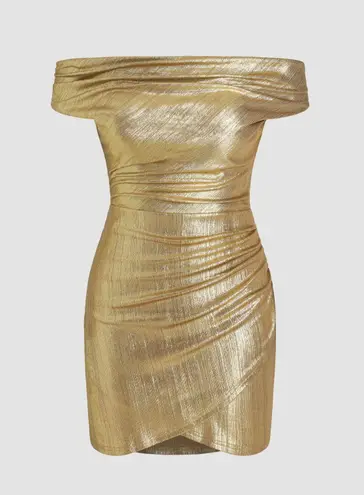 Cider NWT METALLIC V-NECK SOLID WRAP MINI DRESS – SIZE SMALL