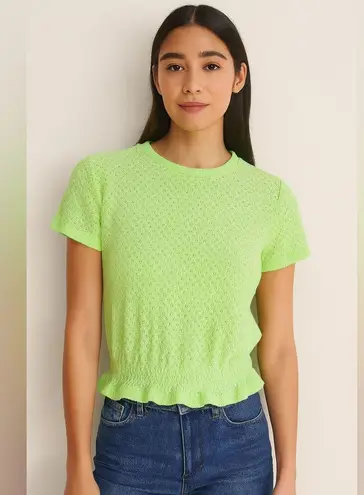 Bershka Women’s Light Green Eyelet Knit Top Size S