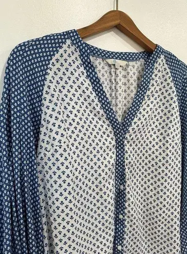 Boden USA Boden Floral Harriet Blue White Button Peasant Blouse Balloon Sleeves 8 Medium