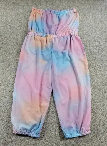 Thread Story Womens Capri Strapless Jumpsuit 2X Pink Blue Tie Dye Rainbow NEW