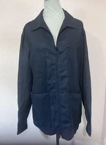 Massimo Dutti  Navy Blue Linen Longsleeve Jacket Sz M Oversized Lagenlook Pocket - Image 1
