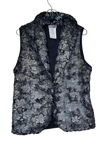 Zoe & Liv Zoe Women's Vest Open Front Collared Floral Design Sleeveless Gray Petite Small