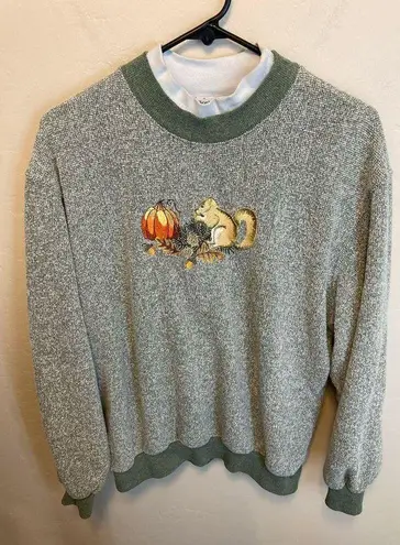 Bonworth 90's Vintage Squirrel Pumpkin Embroidered Knit Fall Sweatshirt XL