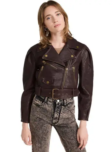 Veronica Beard NWT Marea Leather Moto Jacket in Brown Size 2