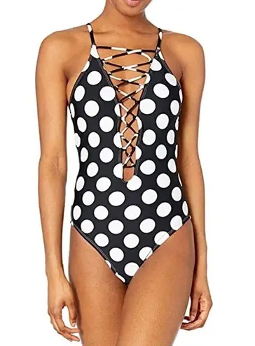 La Blanca New. polka dot plunge neck swimsuit. MSRP $139. Size 14