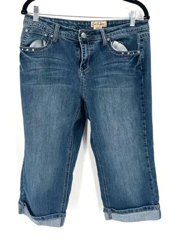 Earl Jeans cropped denim jeans bling pockets size 10 rhinestones Blue