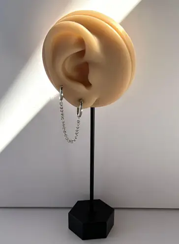 Double Piercing Dangle Chain Earrings for Women Silver