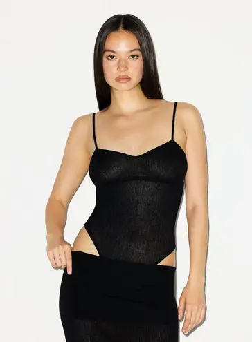 SKIMS Sheer Knit Cami Bodysuit in Onyx, Size XXS