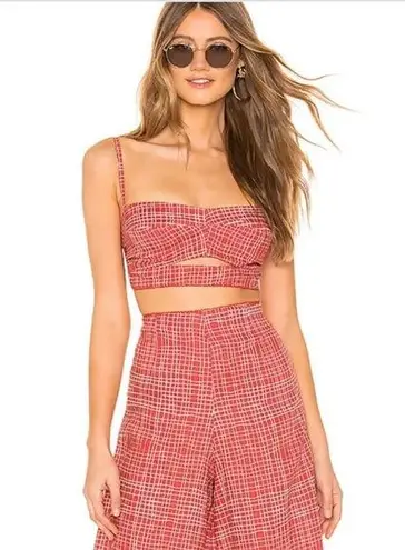 Agua Bendita Mariana Top Red White Plaid Crop Keyhole Detail Size Small