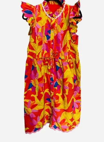 Unique Rainbow Jaguar Button Down Womens Midi Dress Jungle Vibrant Size Small Red