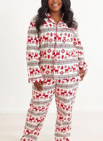 Hanna Andersson Adult Holiday Dear Deer Flannel Pajama Top unisex Small Red